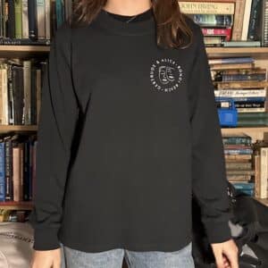 Long Sleeve Tee - Faded Black with Literary Therapy Print - Image 3